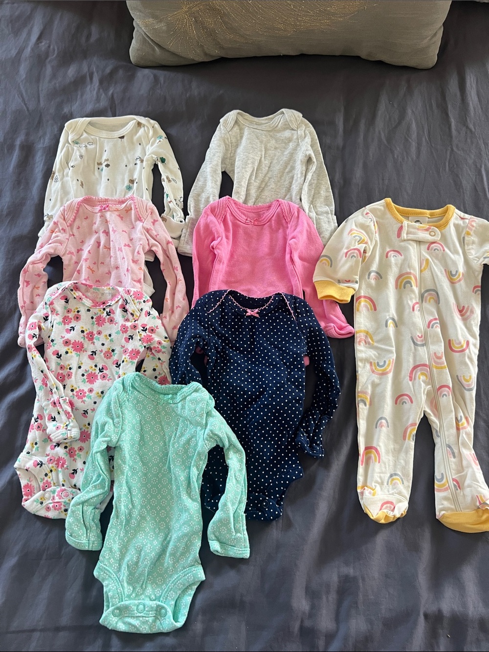 Lot of 8 items baby girl preemie size onesies and rainbow footie